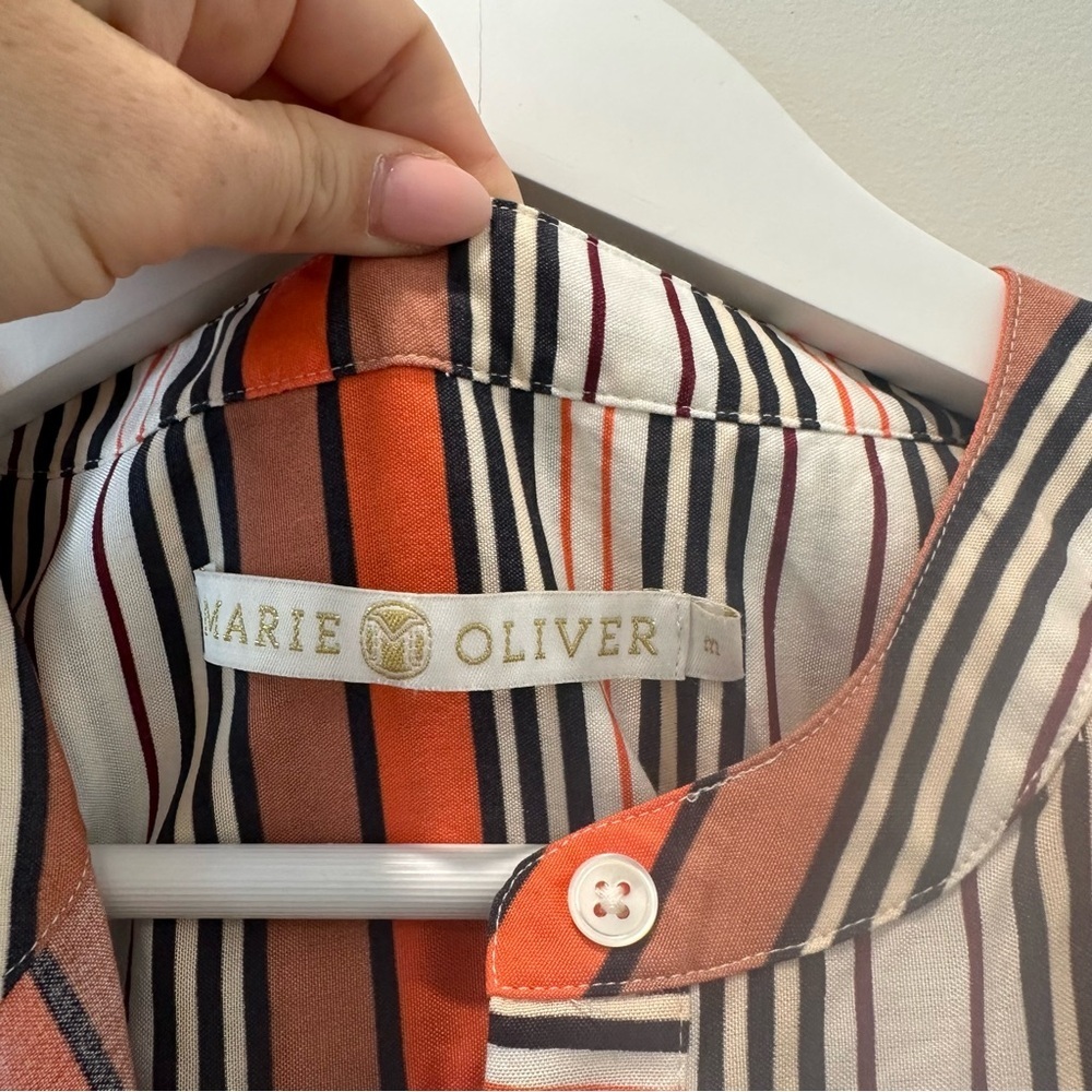 Marie Oliver Lachlan Silk Cotton Tiered Mini Dress Rust Orange Stripe Short - Picture 4 of 10